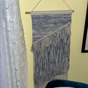 Urban Outfitters Blue and Cream Fringe Tapestry